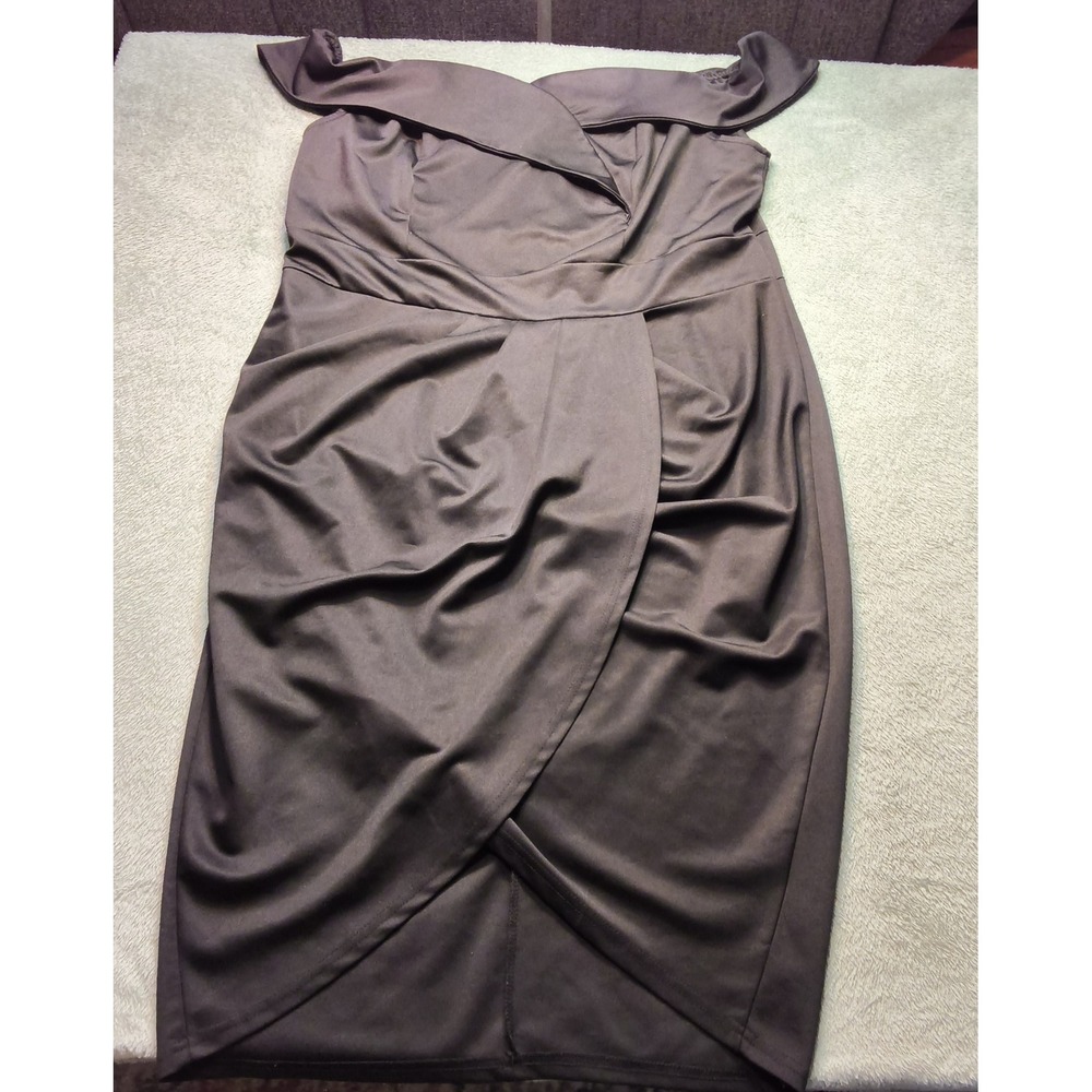 Hanna Nikole Womens Black Off Shoulder Wrap Tulip Hem Vintage Inspired Dress